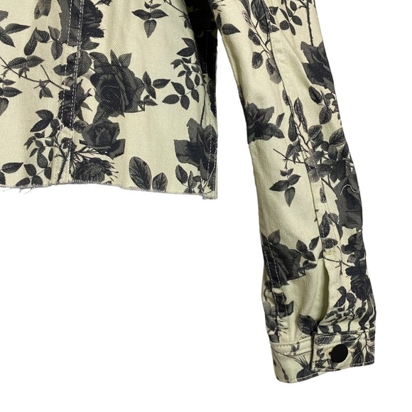 L'Agence Janice Black Rose Floral Print Cropped Denim Jean Trucker Jacket Small - Picture 11 of 16